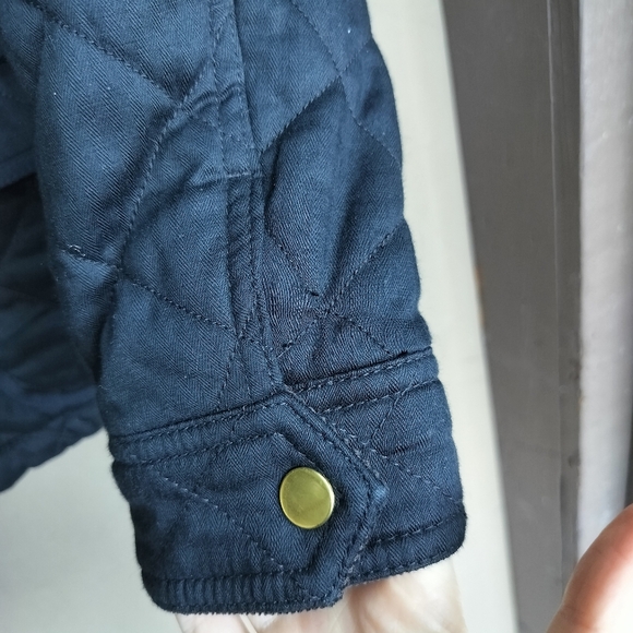 JCrew Black Quilted Barn Jacket Chore Coat Gold Hardware and Corduroy Collar - Picture 3 of 9